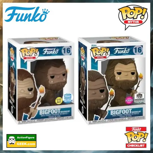 16 Bigfoot with Marshmallow - GITD FunkoShop Exclusive and Flocked HQ Exclusive - Myths Funko Pop Checklist