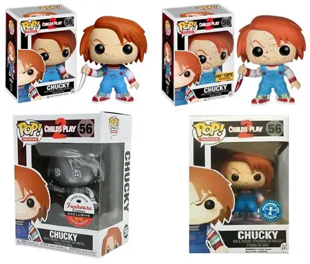 Product images - Funko Pop Chucky 56 and Chucky Bloody 56 - Hot Topic - Silver Metallic Chucky Child's Play Funhouse Custom Exclusive - Underground Toys Exclusive Funko Pop Chucky Figures Checklist