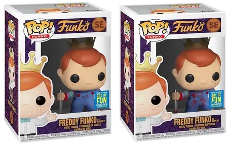 Product images - SE Freddy Funko as Chucky and SE Freddy Funko as Chucky Bloddy - 2019 SDCC Fundays Fun Box Exclusives