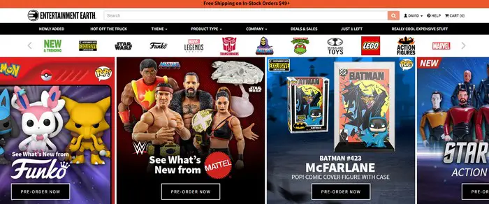 Entertainment Earth Website Homepage