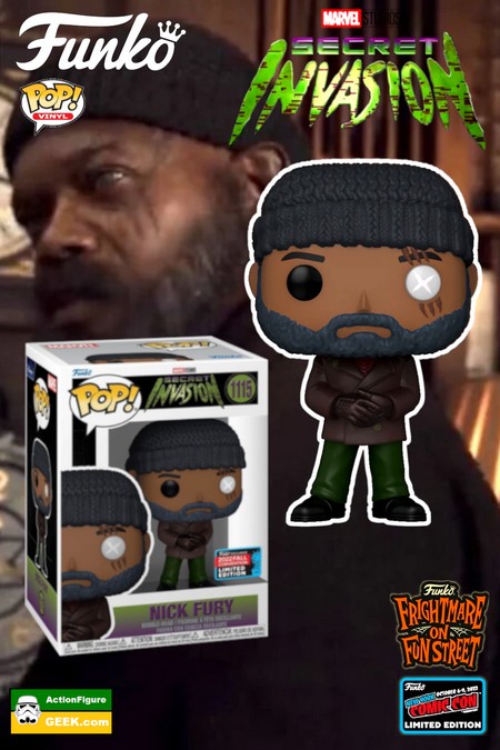 Pinterest Image Funko Pop Secret Invasion Nick Fury New York Comic-Con 2022 Exclusive and Funko Shop Exclusive