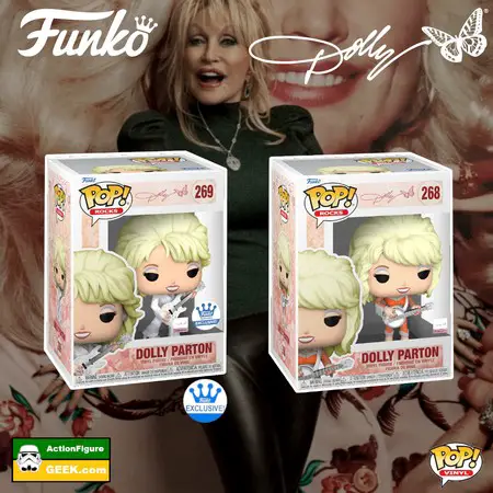 Product image Shop for the Dolly Parton Funko Pops both Dolly Parton Orange Pantsuit Funko Pop and the Dolly Parton White Pantsuit Funko Shop Exclusive