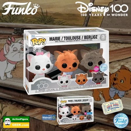Disney 100 Aristocats Flocked 3-Pack Funko Pop! Walmart Exclusive and Special Edition