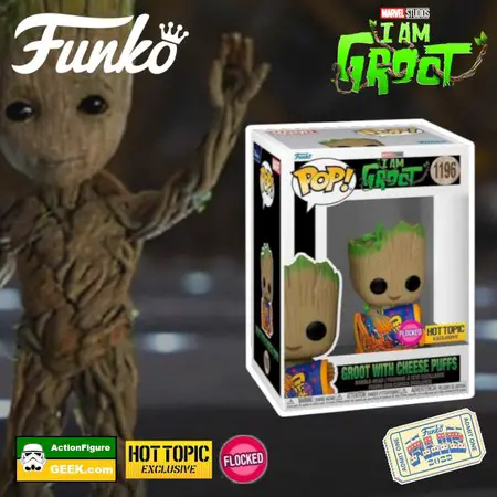 Product image I am Groot - Groot with Cheese Puffs Flocked Hot Topic Exclusive and Common Pop!
