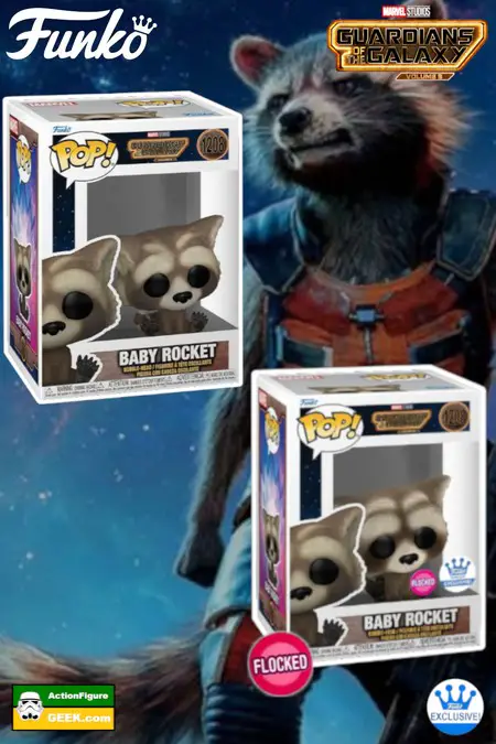 1208 Baby Rocket Funko Pop! Flocked Funko Shop Exclusive and Common Pop! Guardians of the Galaxy Vol. 3