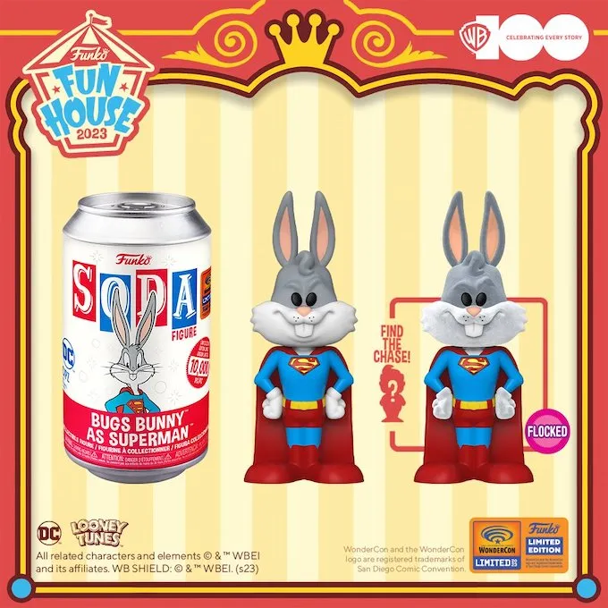 Bugs Bunny as Superman with Flocked Chase Funko Soda Vinyl Figure – WonderCon 2023 and Funko Shop Shared Exclusive