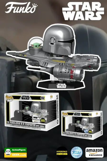 592 Funko Pop! Mandalorian in N1 Starfighter with Grogu - Pop! Rides - Amazon Exclusive and Funko Special Edition
