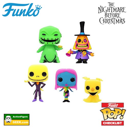 The Nightmare Before Christmas Blacklight - Funko Pop! 5 Pack - Walmart Exclusive and Special Edition - Jack Skellington, Sally, Mayor, Oogie, and Zero