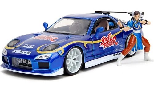 Hollywood Rides Street Fighter Chun-Li 1993 Mazda RX-7 1:24 Scale Die-Cast Metal Vehicle with Action Figure