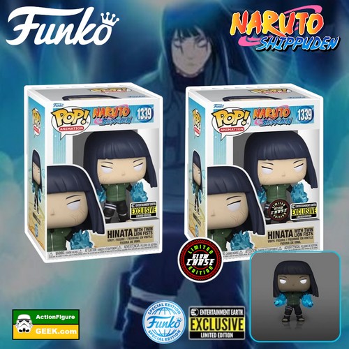 Hinata with Twin Lion Fists Naruto Funko POP! EE Exclusive Glow Chase Bundle