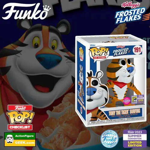 191 Tony The Tiger Surfing Funko Pop! (Common and Flocked) SDCC 2023 and Funko Shop Exclusive