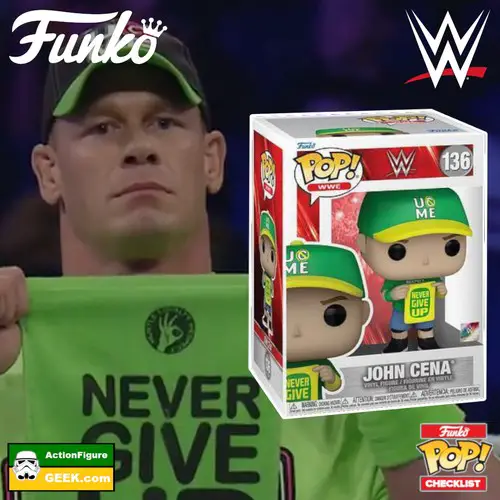 136 John Cena with “Never Give Up” Sign Funko Pop! Best New WWE Funko Pops