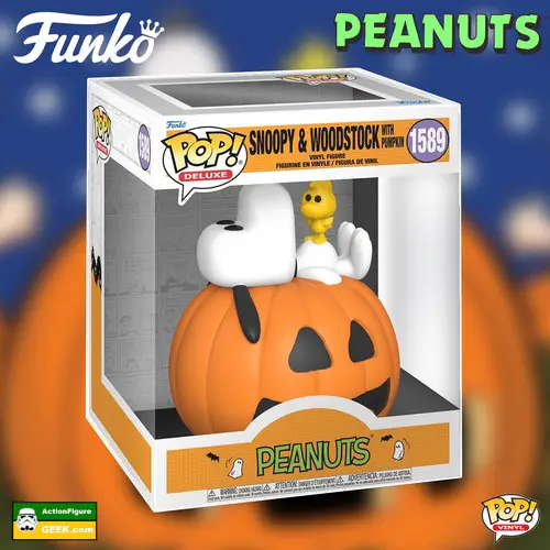 1589 It's the Great Pumpkin Charlie Brown Snoopy & Woodstock with Pumpkin Deluxe Funko Pop!