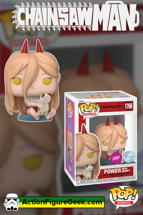 1766 Chainsaw Man - Power With Meowy with Flocked GLOW Chase Funko Pop! Chalice Collectibles Exclusive and Special Edition